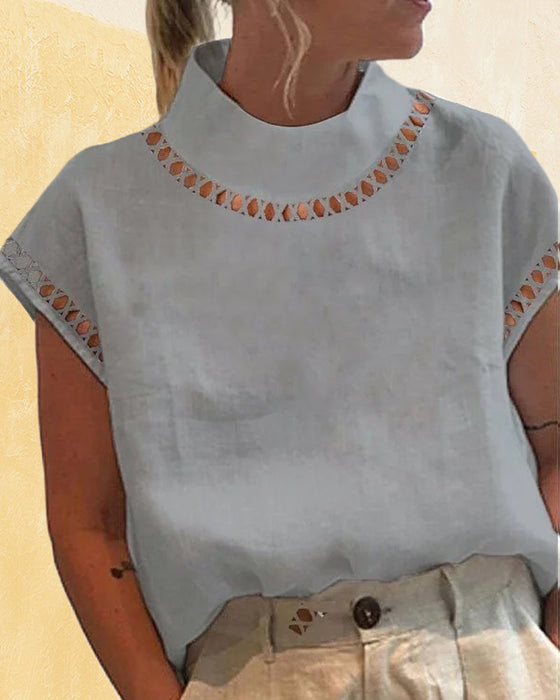 Chemisier col montant en dentelle unie