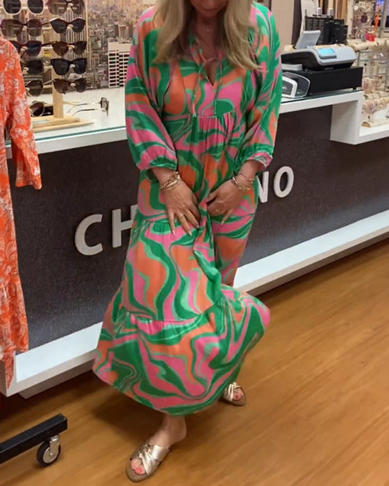 Robe longue imprimée à encolure en V