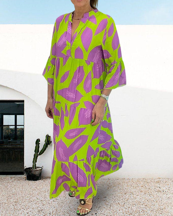 Robe imprimé feuilles à manches courtes