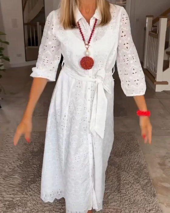 Robe mi-longue chic à manches 3/4