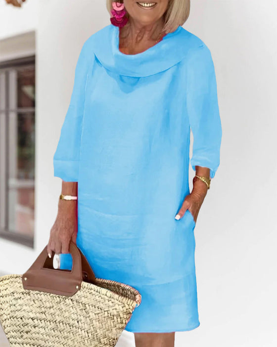 Robe à col rond de couleur unie