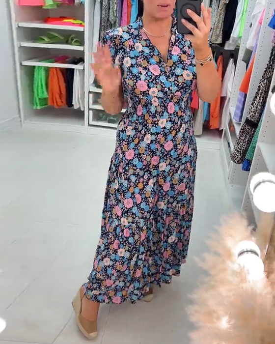 Robe sans manches à imprimé floral et col en V