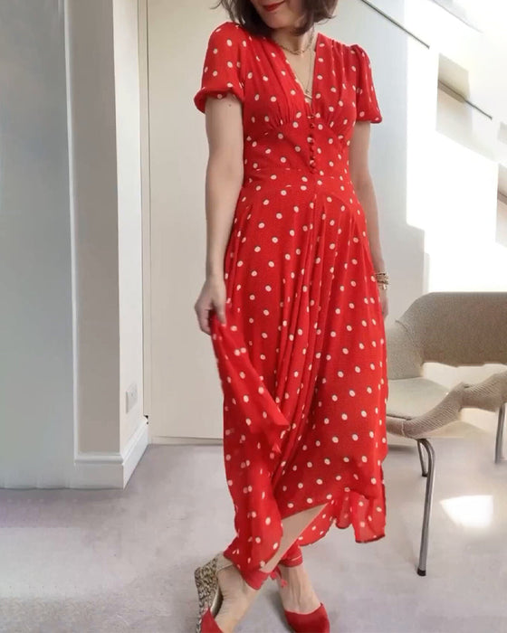 Robe taille romantique à pois