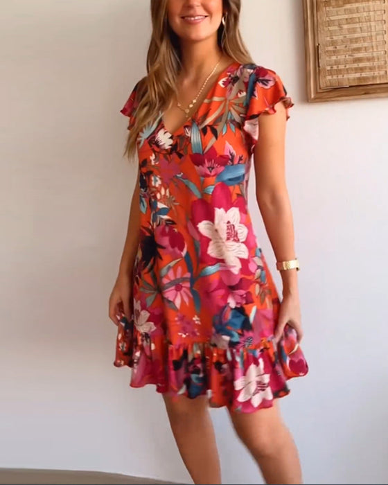 Robe florale avec col et volants