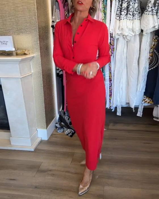 Robe élégante fendue de couleur unie