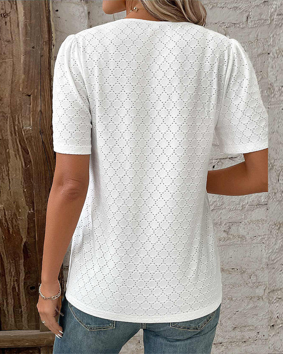 Top à manches bulles de couleur unie