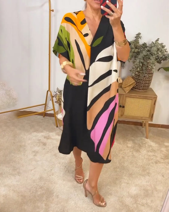 Robe décontractée à imprimé feuilles colorées