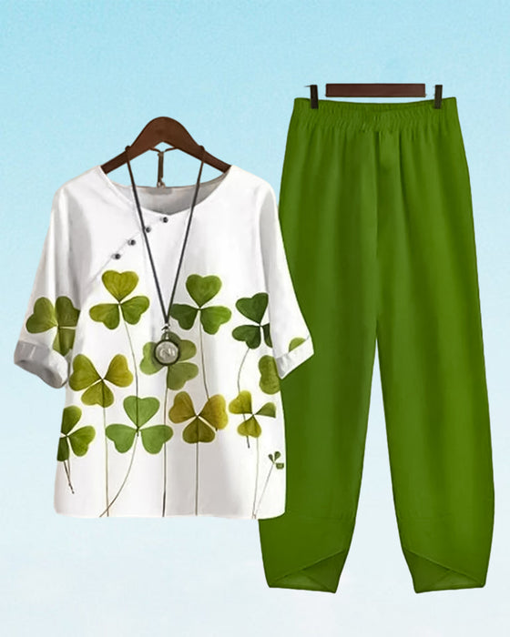 Ensemble deux pièces décontracté à imprimé trèfle