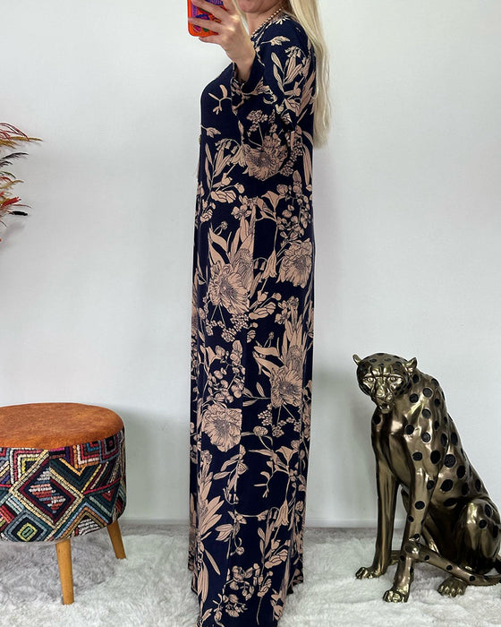 Robe à col rond et motif floral