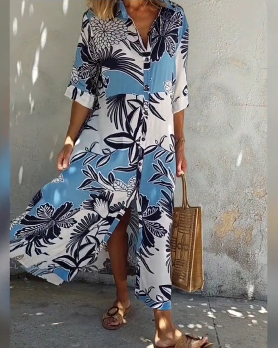 Robe chemise décontractée à imprimé floral