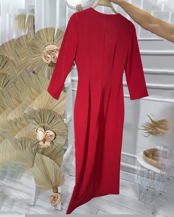 Robe longue romantique de couleur unie à col rond