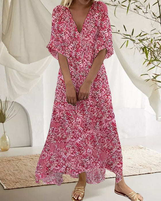 Robe longue à imprimé floral et manches courtes
