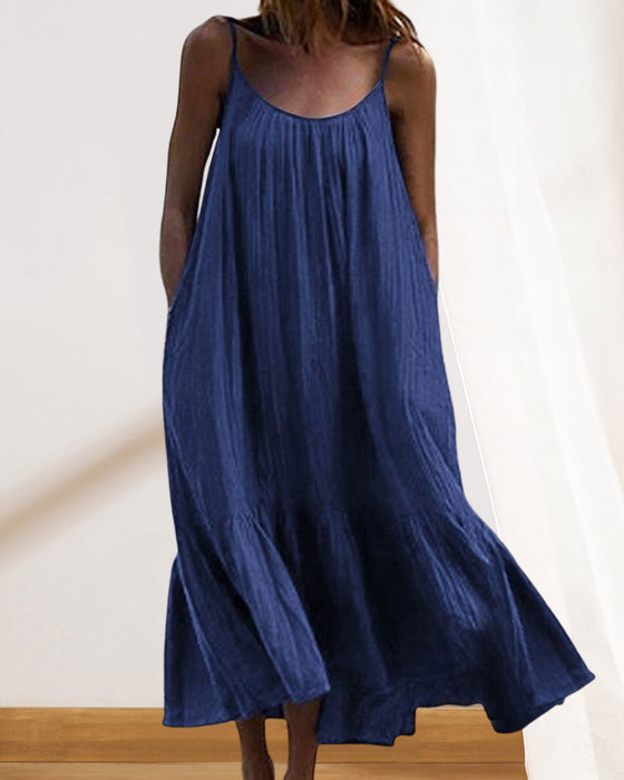 Robe mi-longue sans manches de couleur unie