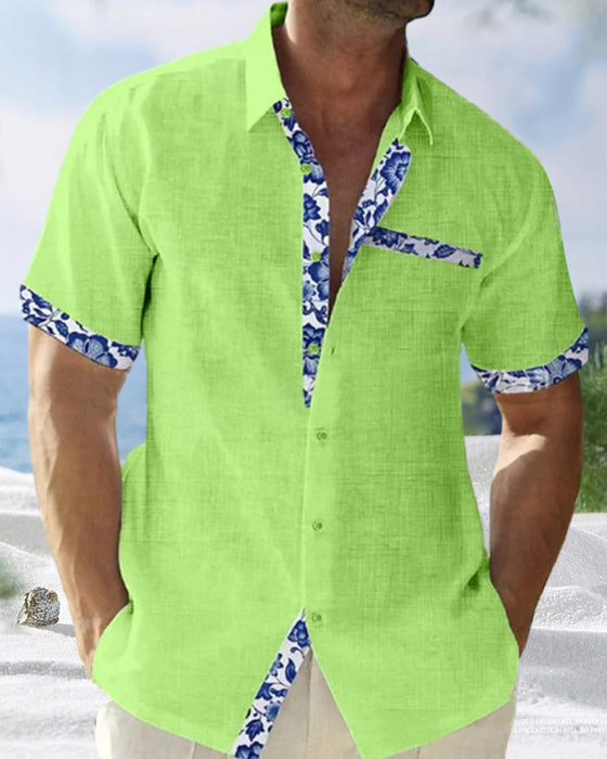 Chemise à manches courtes en coton et lin