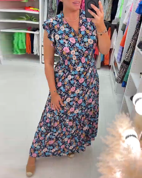 Robe sans manches à imprimé floral et col en V