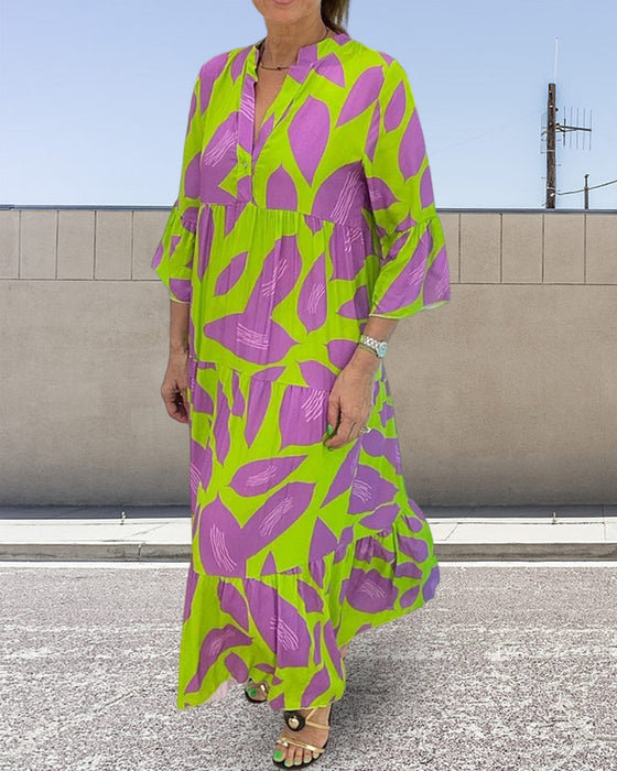 Robe imprimé feuilles à manches courtes