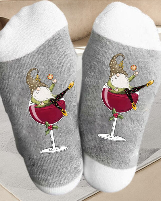 🧦Chaussettes de Noël unisexes avec des lutins et des verres à vin🧦