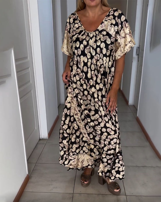 Robe imprimée à manches courtes et col en V