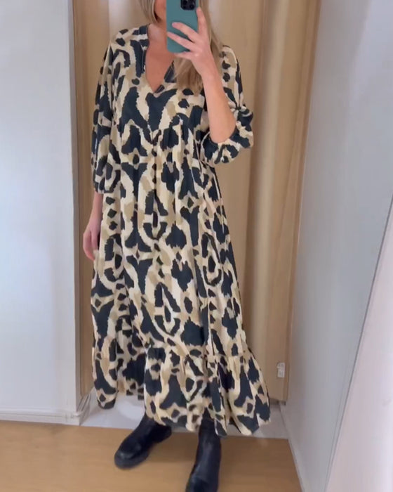 Robe longue décontractée imprimée à col en V