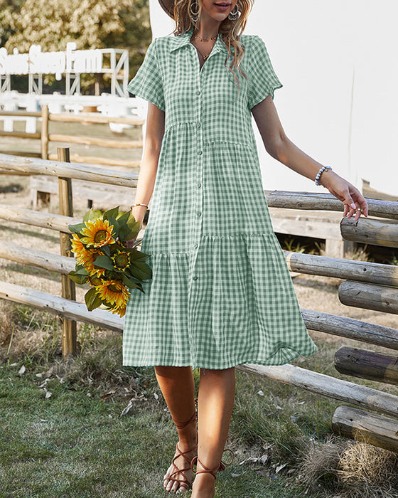 Robe chemise décontractée à carreaux