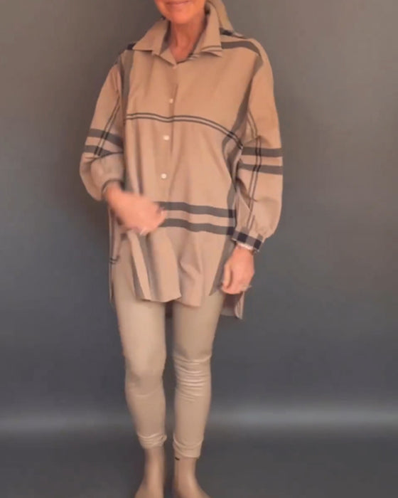 Chemise décontractée à revers à carreaux