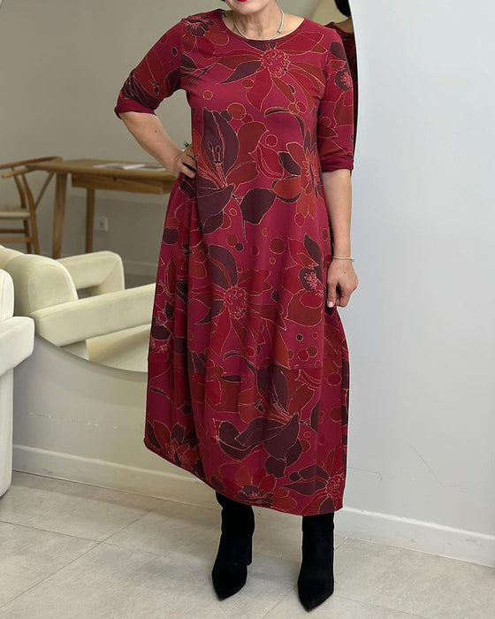 Robe décontractée à imprimé floral et col rond