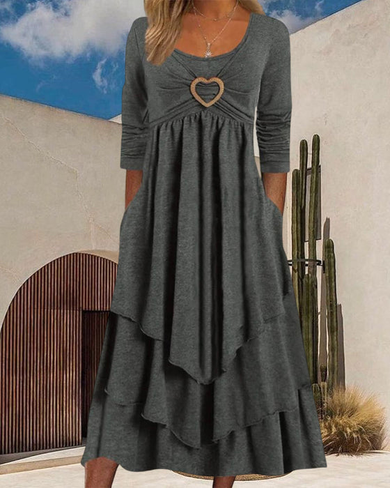 Robe midi à volants et col rond