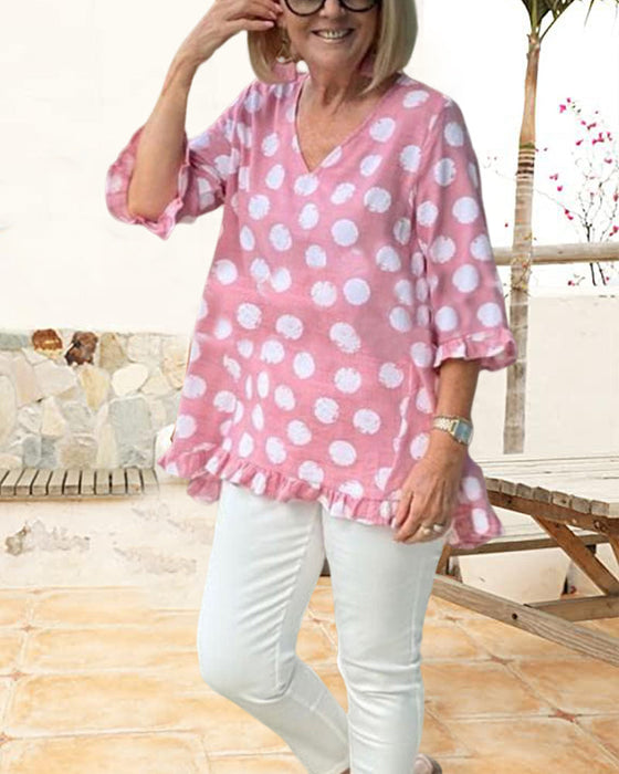 Tops imprimés à pois et col en V