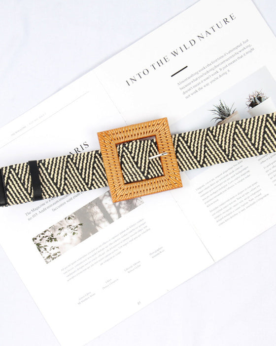 Ceinture élastique pour femme tissée d'herbe