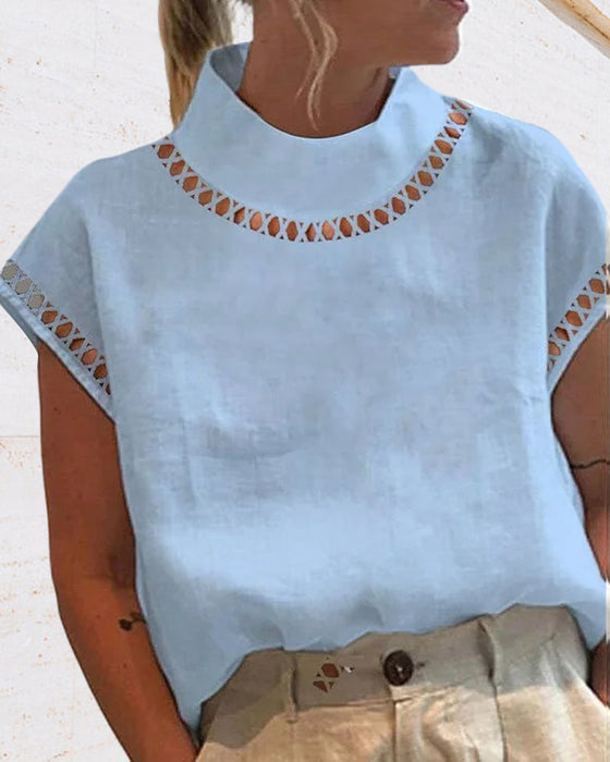 Chemisier col montant en dentelle unie