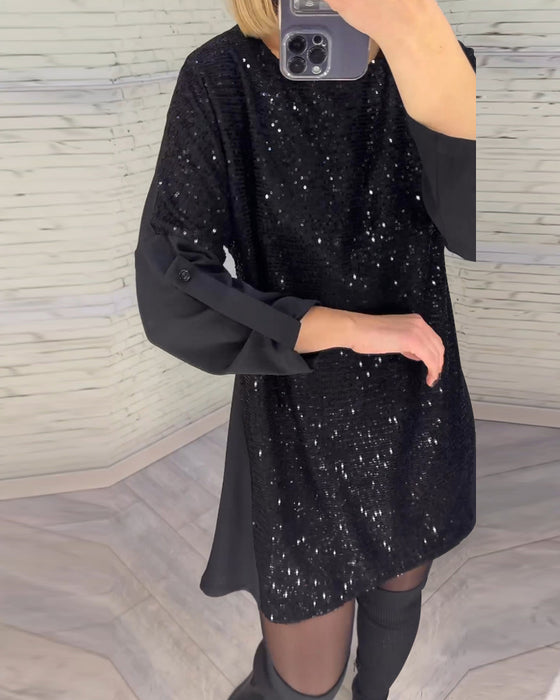 Robe à manches froncées et sequins