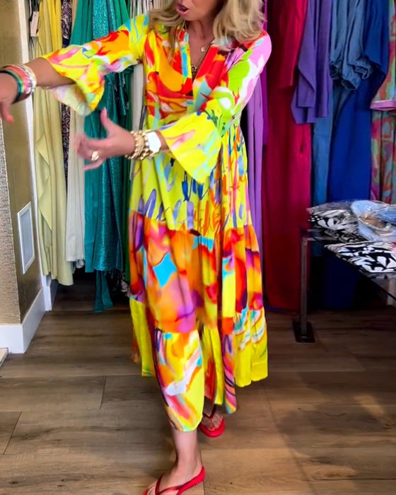 Robe imprimée à manches évasées