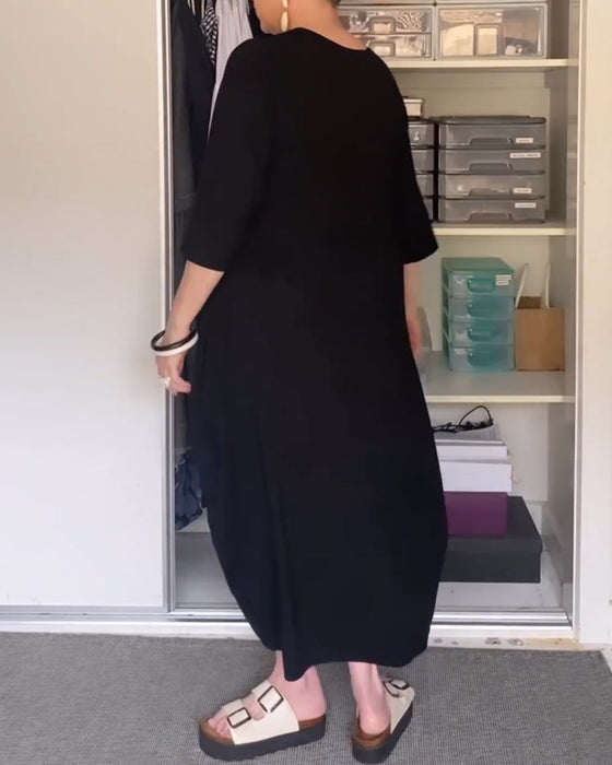 Robe simple de couleur unie à col rond