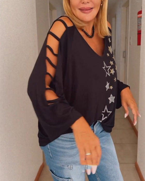 Haut découpé à épaules dénudées et imprimé étoiles
