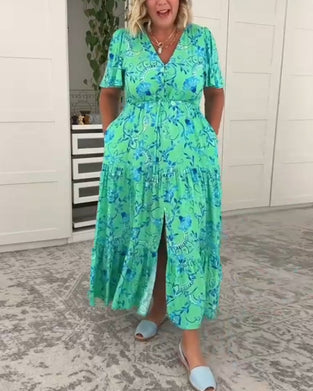 Robe à manches courtes avec poches et imprimé