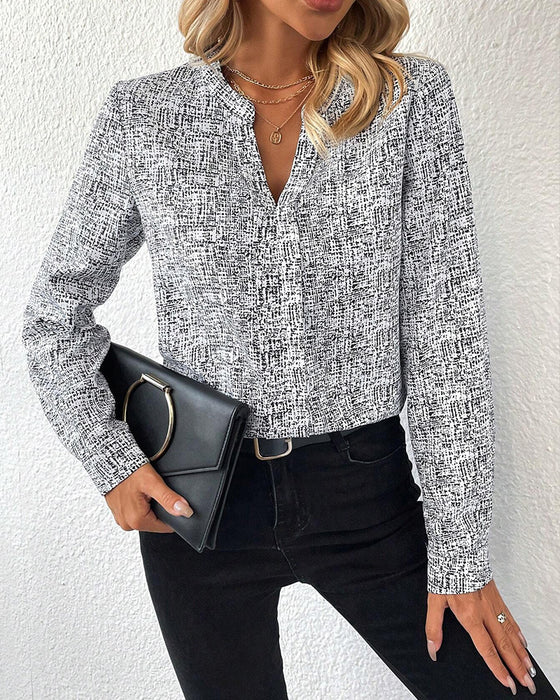 Blouse élégante imprimée à manches longues et col en V