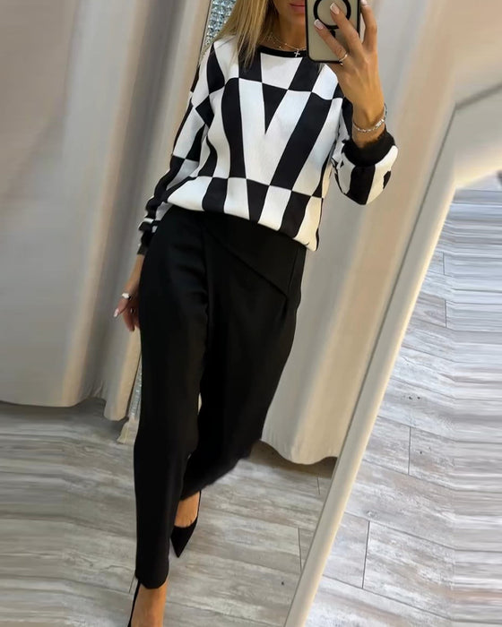 Sweat-shirt ras du cou à imprimé V