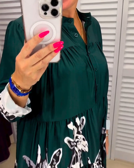 Robe longue décontractée boutonnée imprimée