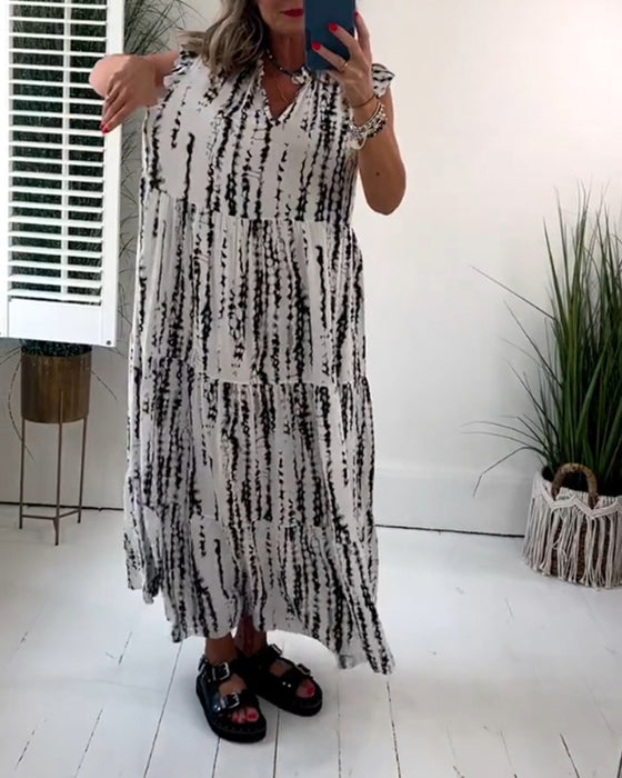 Robe à col en V imprimée à manches volantes