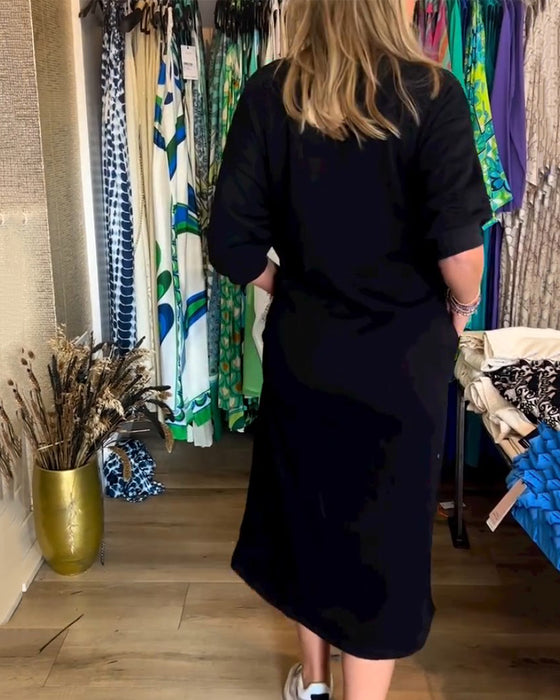 Robe à col rond de couleur unie