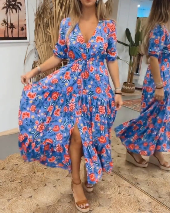 Robe à imprimé roses et fentes