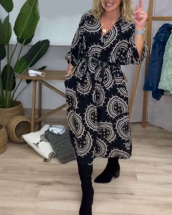 Robe à col V et manches longues