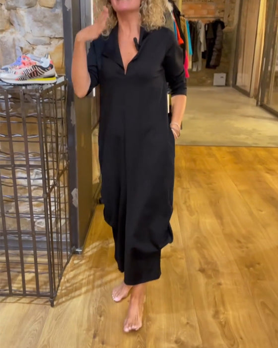 Robe De Couleur Unie Avec Col En V Et Coupe Trapèze