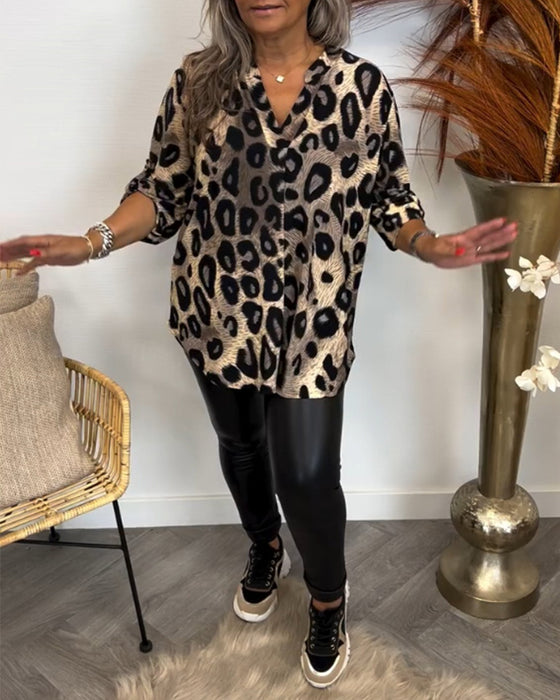 Haut à manches longues avec léopard et imprimé