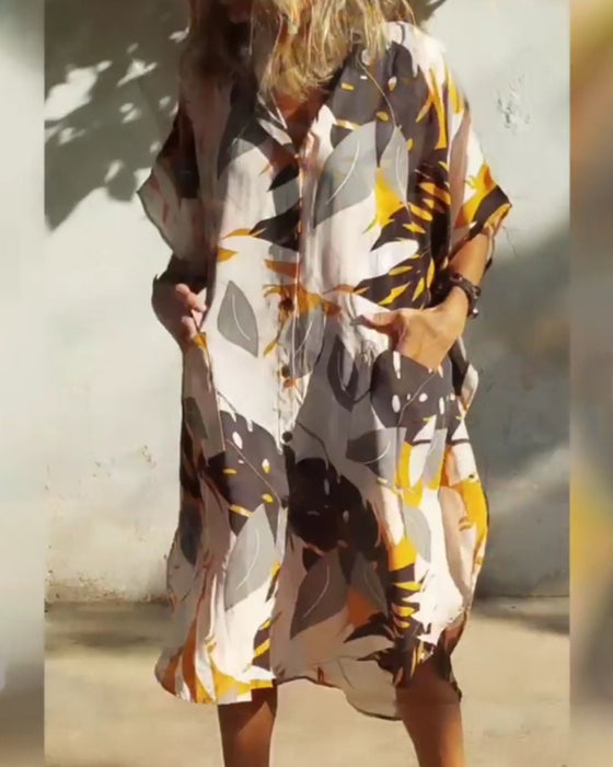 Robe avec poches et imprimé feuille d'érable