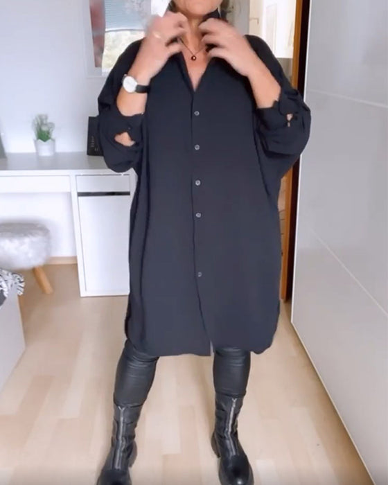 Robe chemise décontractée de couleur unie à boutons