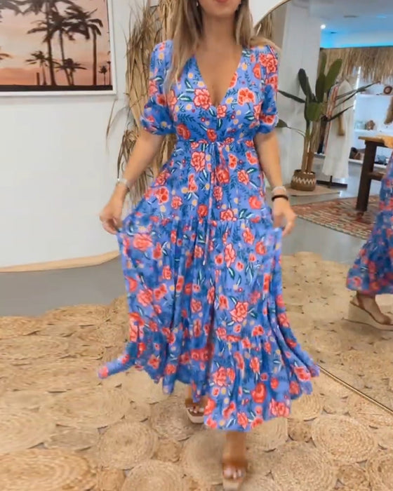 Robe à imprimé roses et fentes