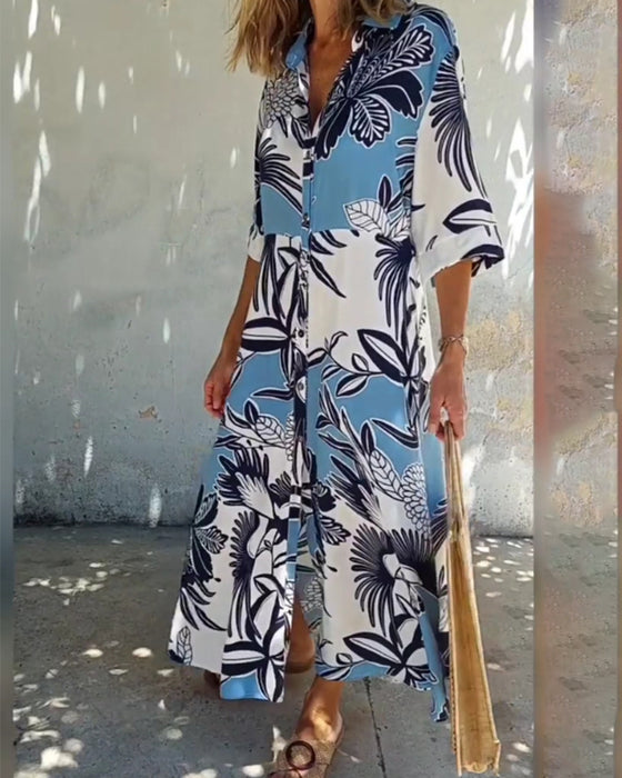 Robe chemise décontractée à imprimé floral