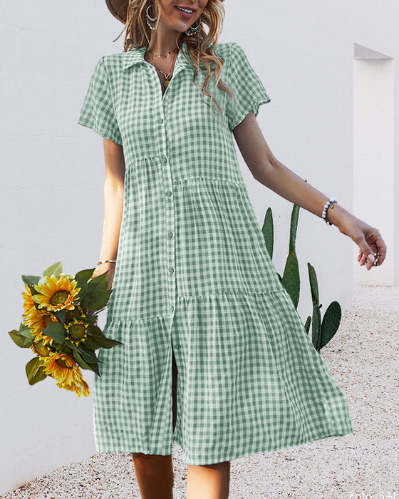 Robe chemise décontractée à carreaux