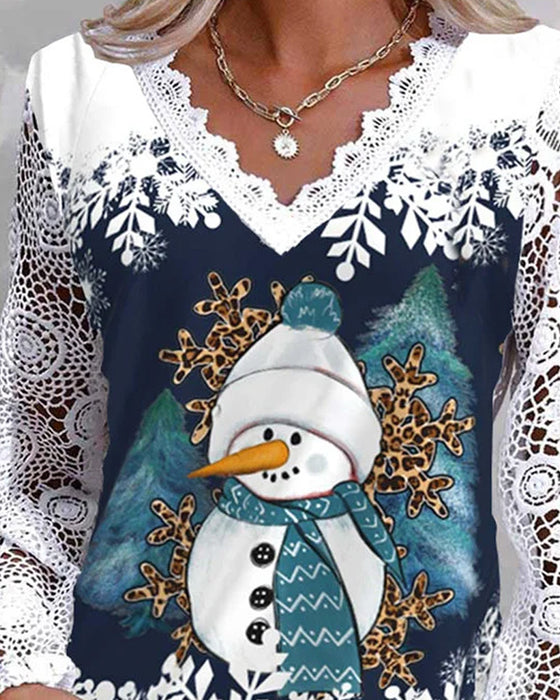 Blouse avec dentelle et motif bonhomme de neige